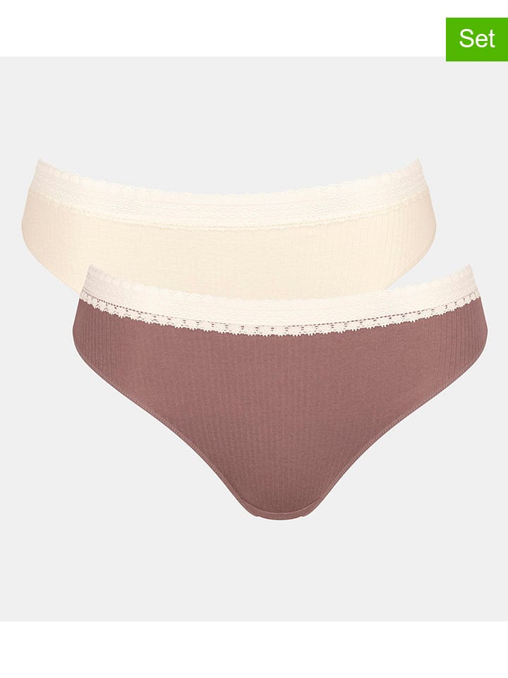2er-Set: Slips in Creme/ Hellbraun