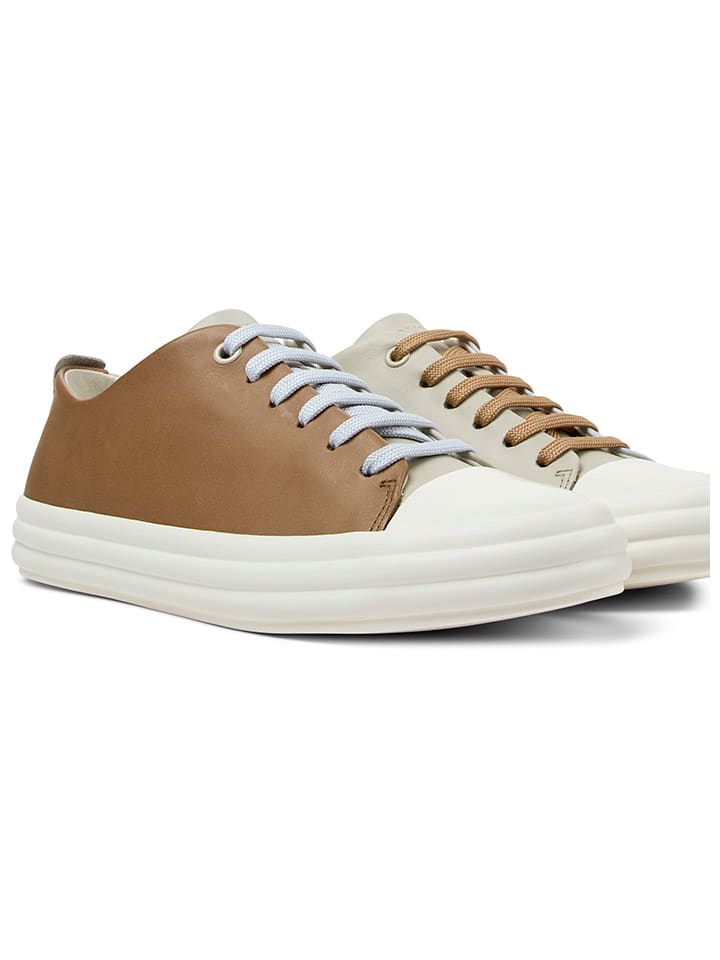 Leder-Sneakers in Hellbraun/ Beige