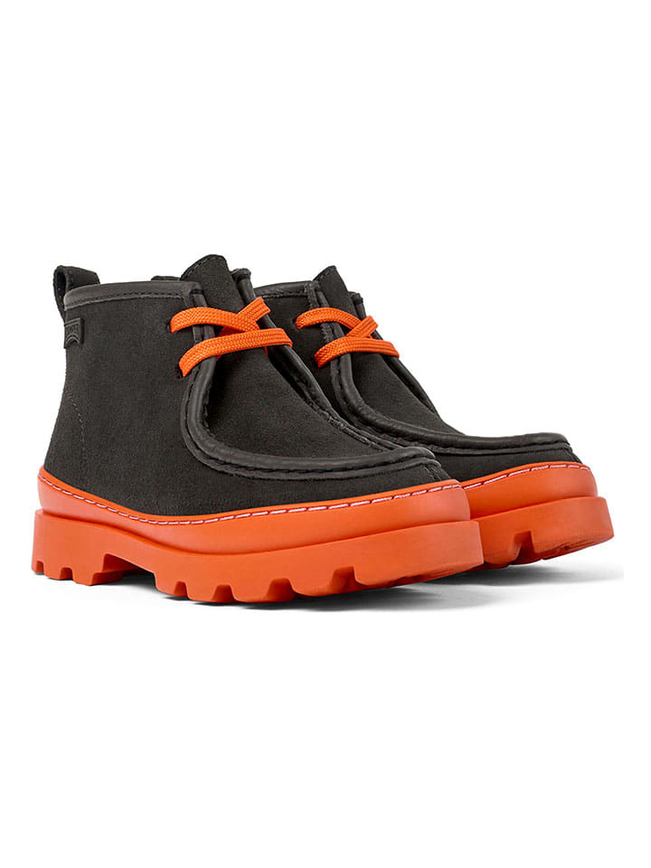 Leder-Mokassins in Anthrazit/ Orange