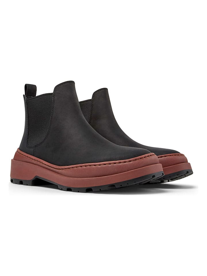 Leren chelseaboots zwart/lichtbruin