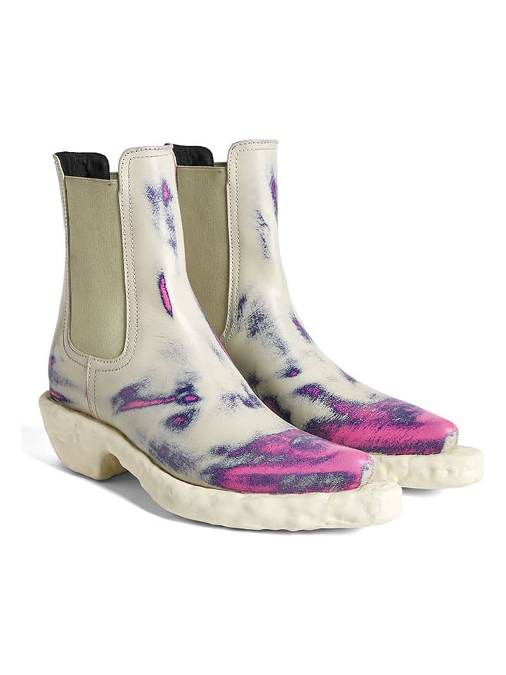 Leren chelseaboots crème/paars/donkerblauw