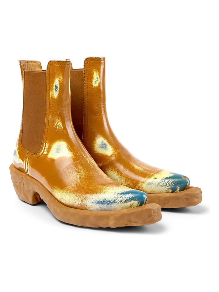 Leren boots lichtbruin/geel/lichtblauw