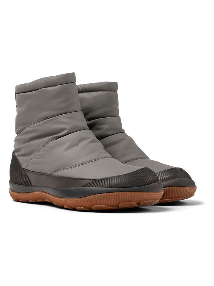 Leder-Winterboots in Grau/ Schwarz