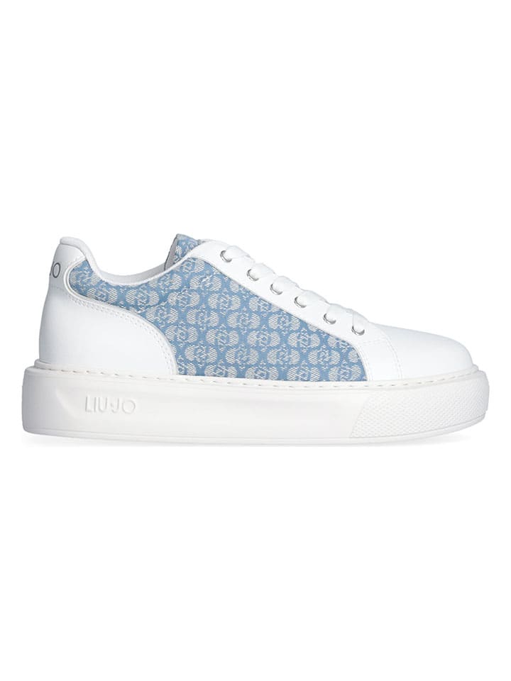 Leren sneakers wit/lichtblauw