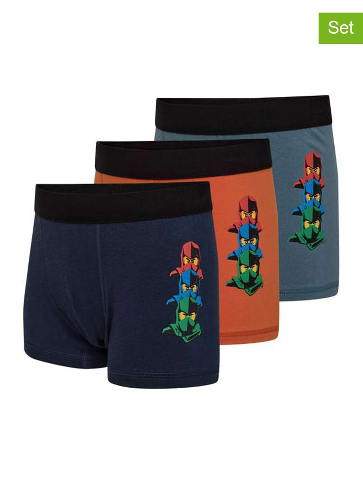 3er-Set: Boxershorts in Dunkelblau/ Blau/ Orange