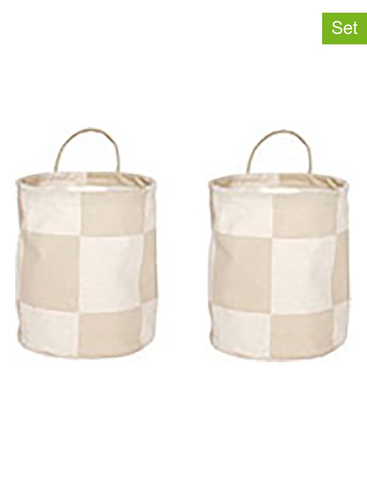 2-delige set: opbergmanden "Chess" beige - (H)22 x Ø 18 cm