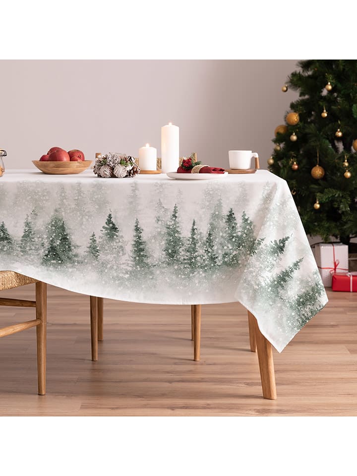 Obrus "Christmas Aslan" w kolorze biało-zielonym