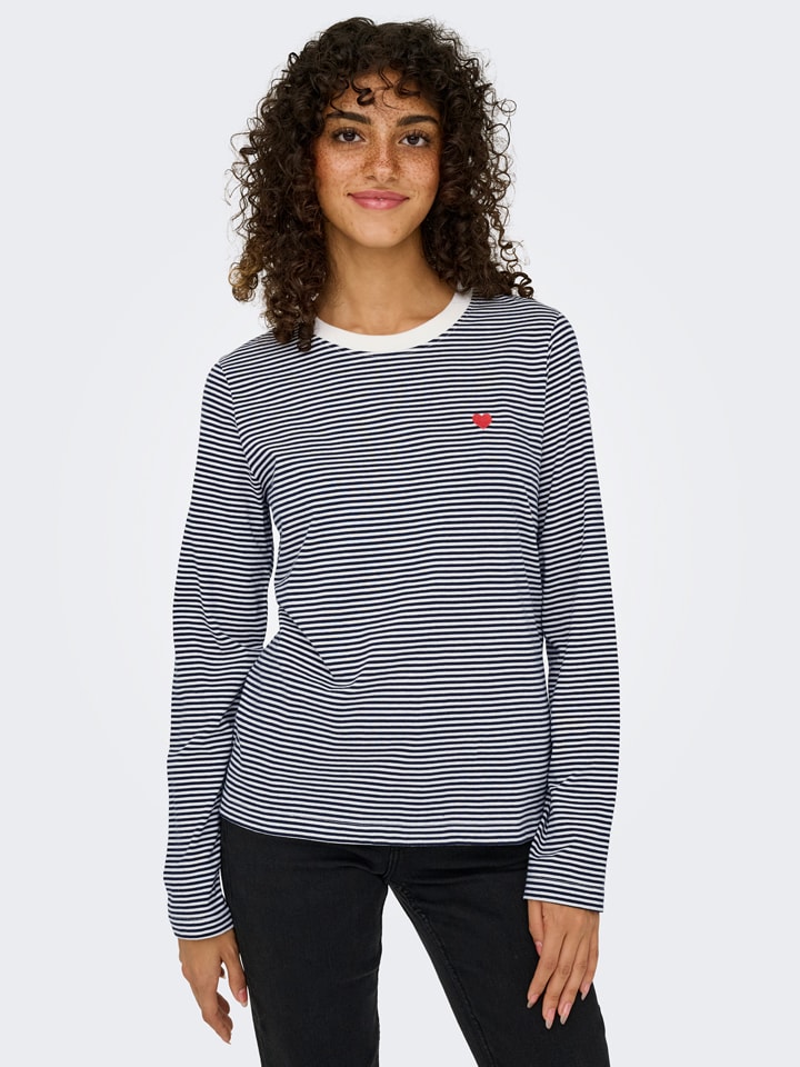 Longsleeve wit/donkerblauw