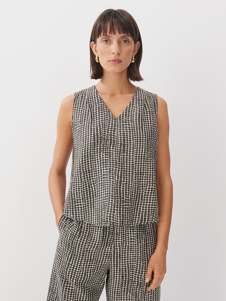 Bluse in Weiß/ Khaki