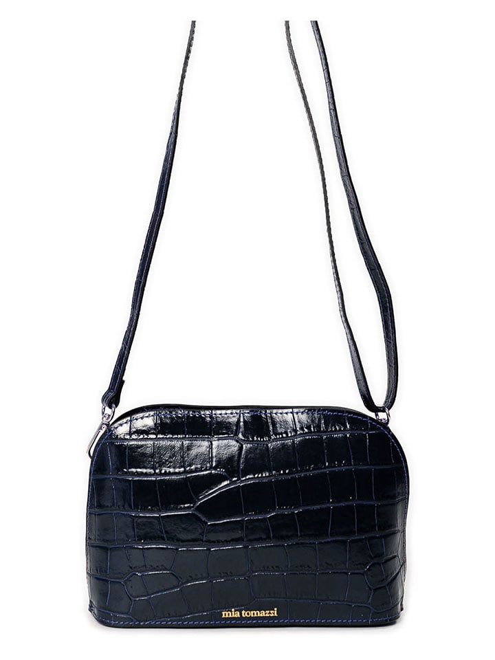 Leren schoudertas ''Avancinio'' donkerblauw - (B)24 x (H)17 x (D)9 cm