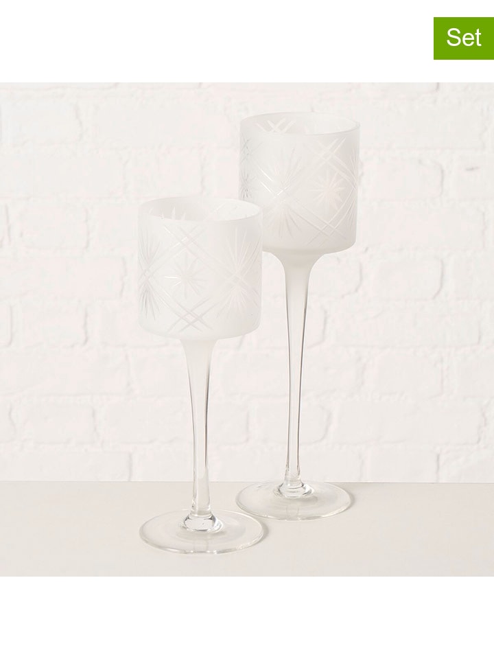 2-delige set: windlichten "Carvo" wit