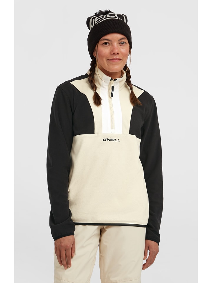 Fleecepullover in Schwarz/ Beige