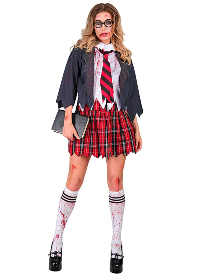 Kostium "Zombie Schoolgirl" w kolorze granatowo-czerwonym