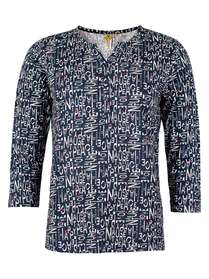 Bluse in Dunkelblau/Weiß