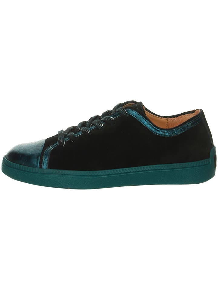 Leren sneakers zwart/turquoise