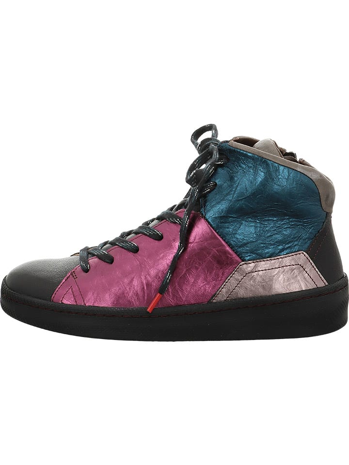 Leder-Sneakers in Schwarz/ Pink