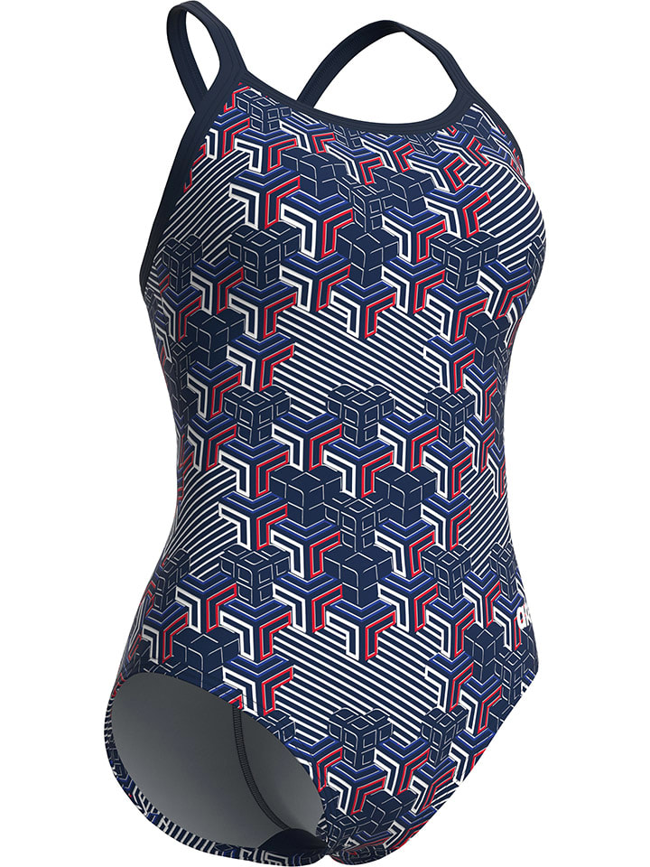 Badpak donkerblauw/rood/wit