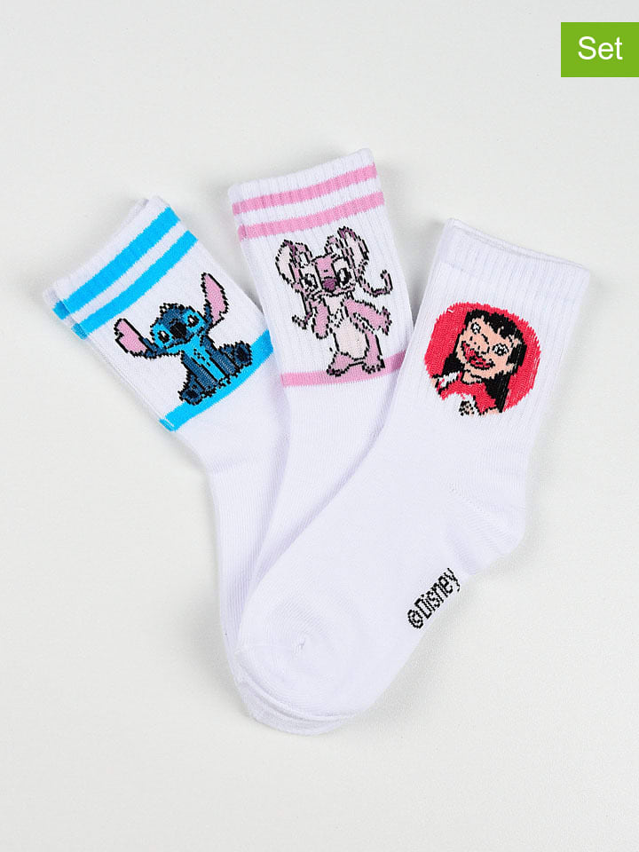 3er-Set: Socken "Lilo & Stitch" in Weiß