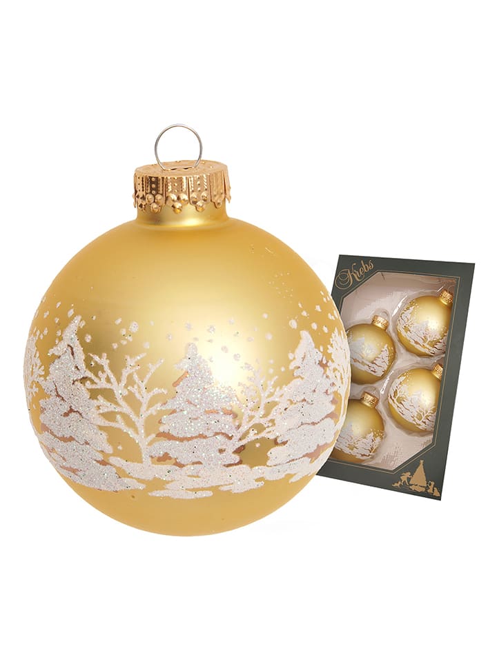 Kerstballen "Winterwoud" goudkleurig - 4 stuks - Ø 7 cm