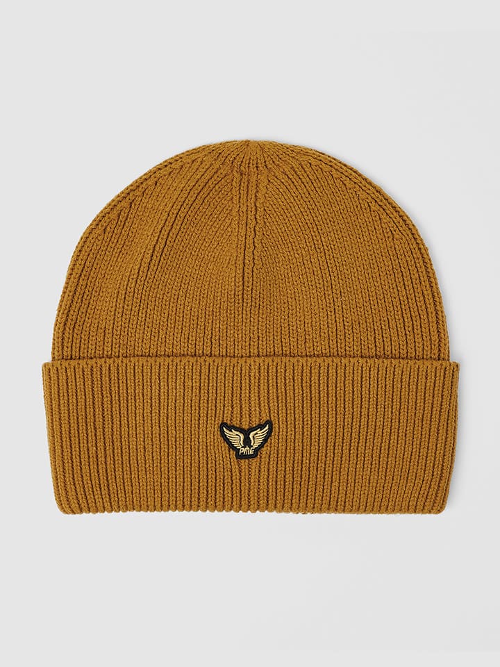 Czapka beanie w kolorze musztardowym