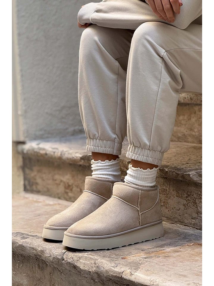 Leren enkelboots beige