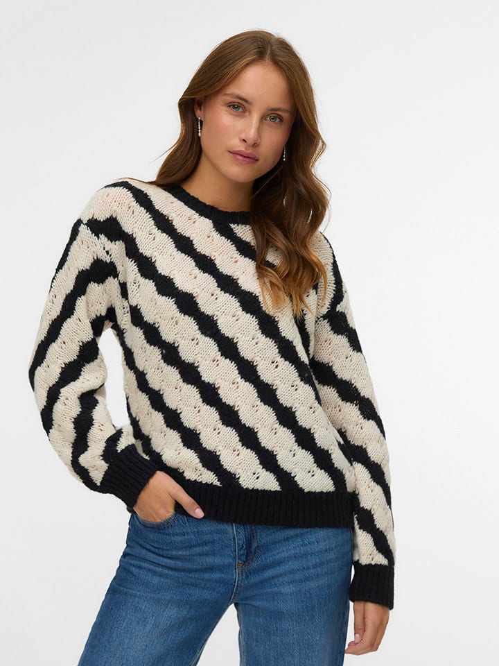 Pullover in Schwarz/ Beige