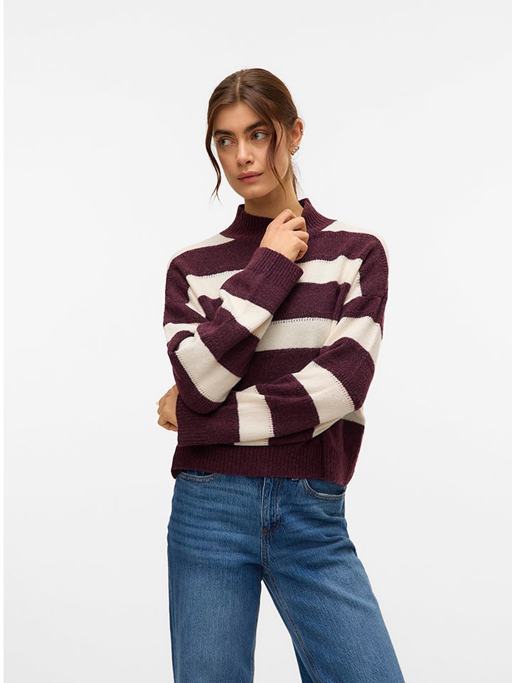 Sweter w kolorze bordowo-kremowym