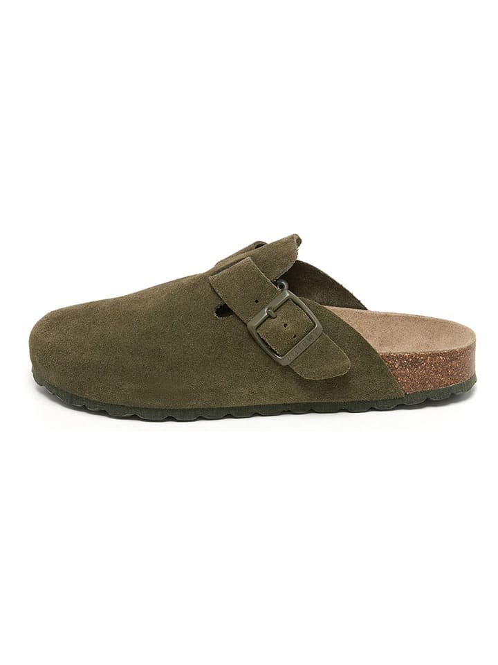 Skórzane chodaki w kolorze khaki