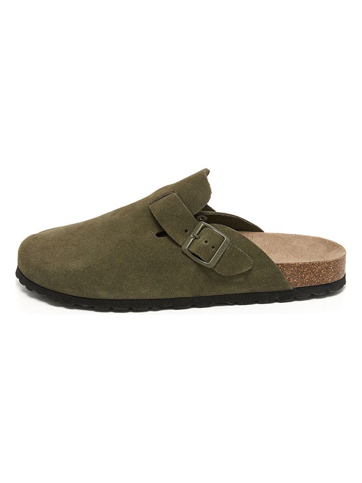 Leder-Clogs in Khaki