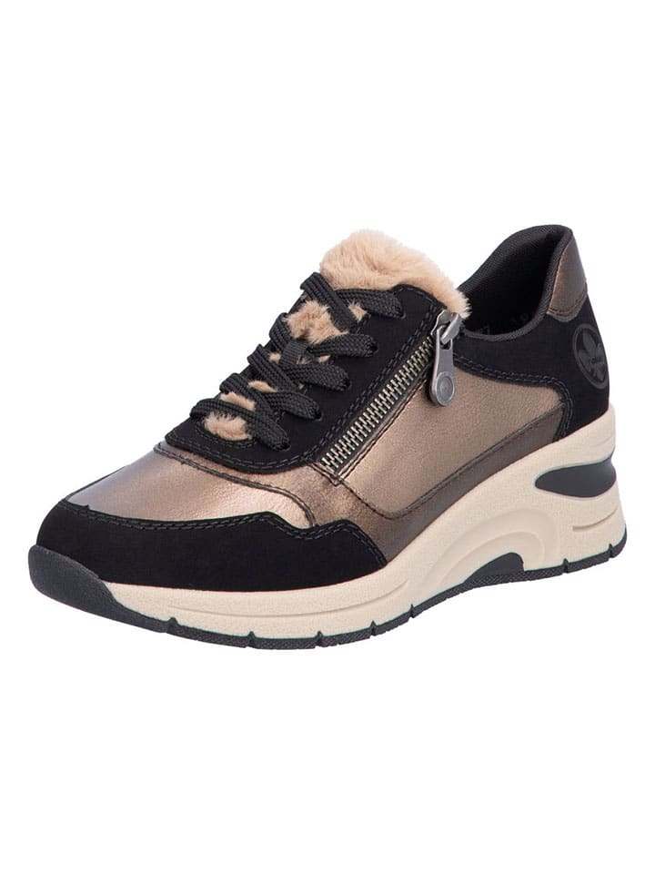 Keilsneakers in Schwarz/ Hellbraun