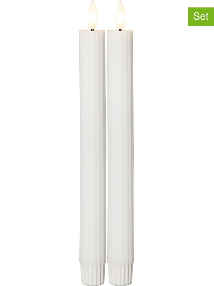Świece LED (2 szt.) "Flamme Stripe" w kolorze białym - wys. 25 cm
