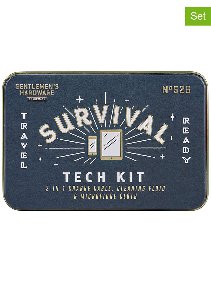 4tlg. Reiseset "Survival Tech Kit" in Blau/ Weiß