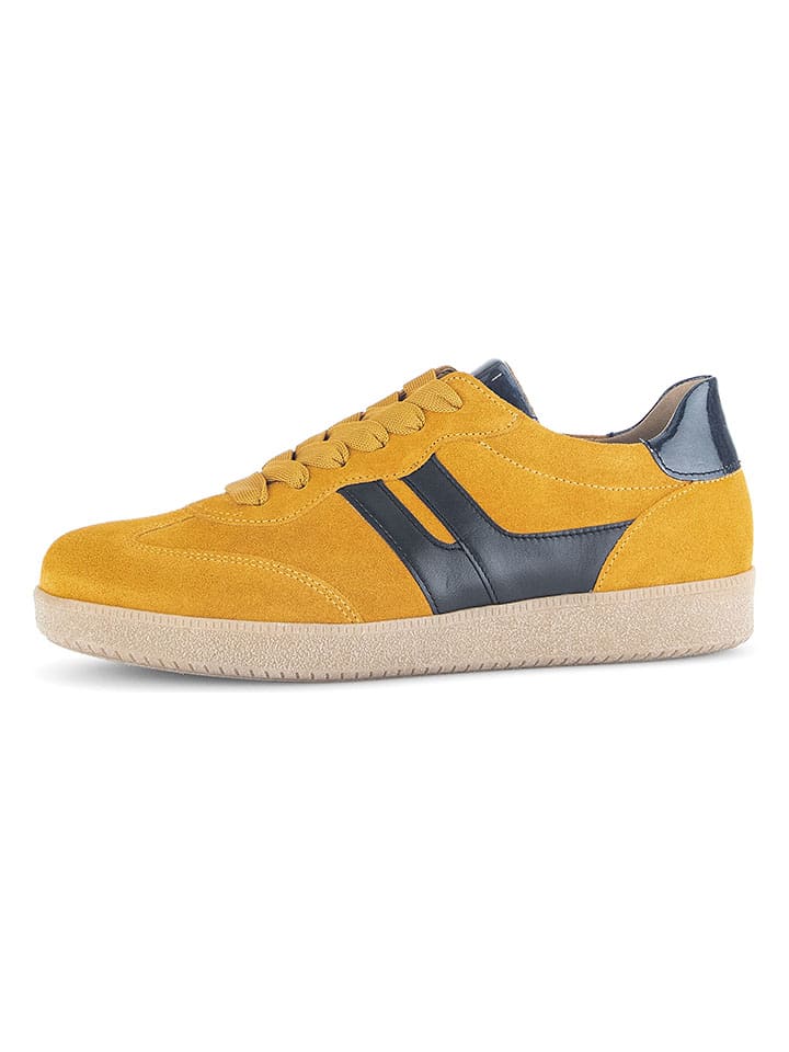 Skórzane sneakersy w kolorze granatowo-żółtym