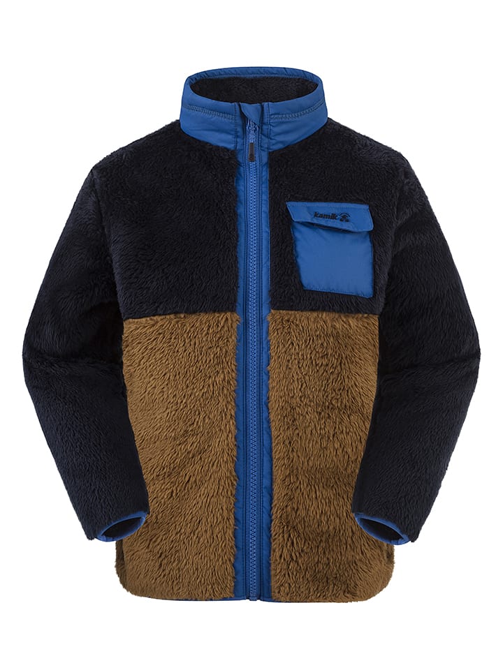 Teddy-Fleecejacke "Shep" in Dunkelblau/ Hellbraun