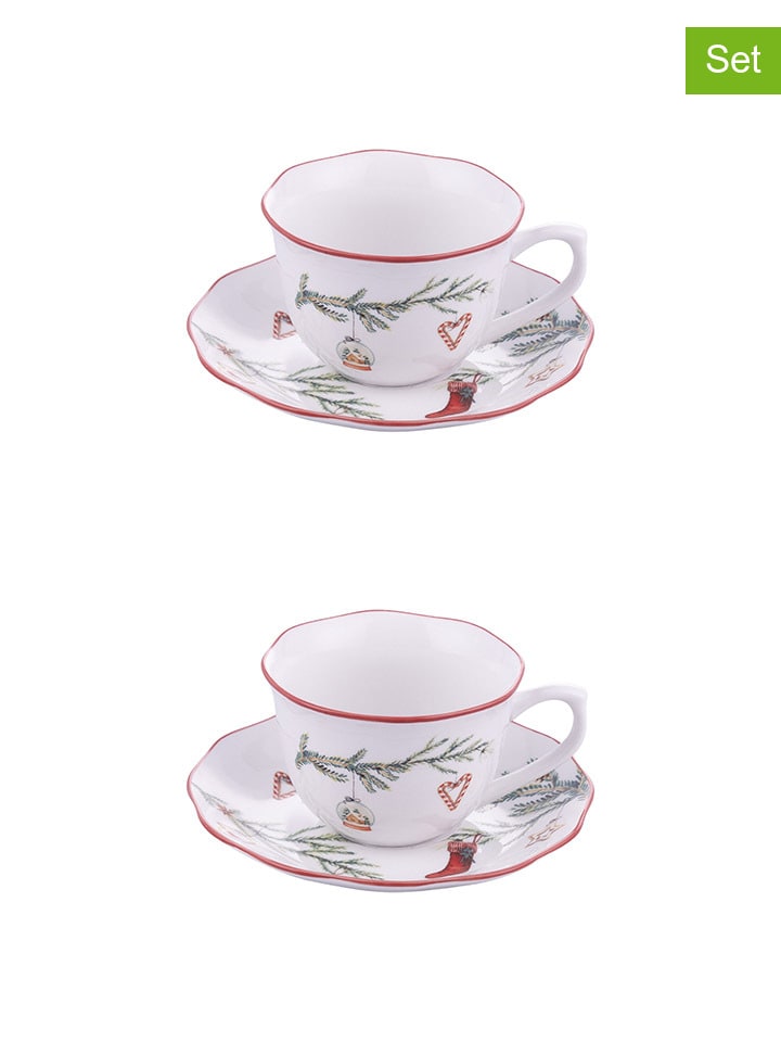 Filiżanki jumbo (2 szt.) "Rametto" w kolorze biało-zielono-czerwonym - 380 ml