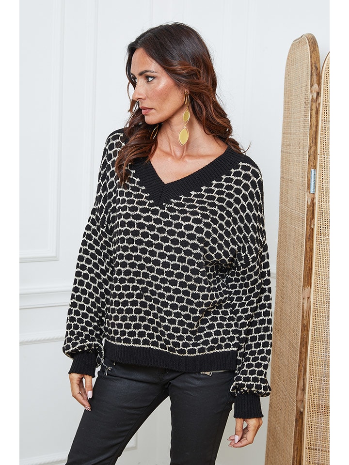 Sweter "Azul" w kolorze beżowo-czarnym