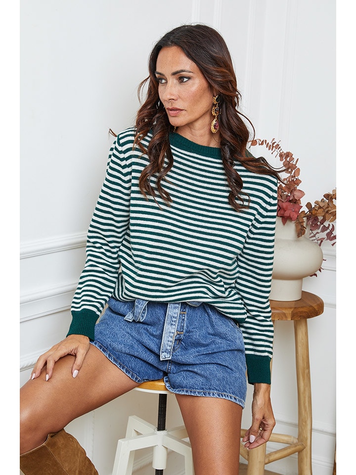 Pullover "Dweg" in Grün/ Weiß