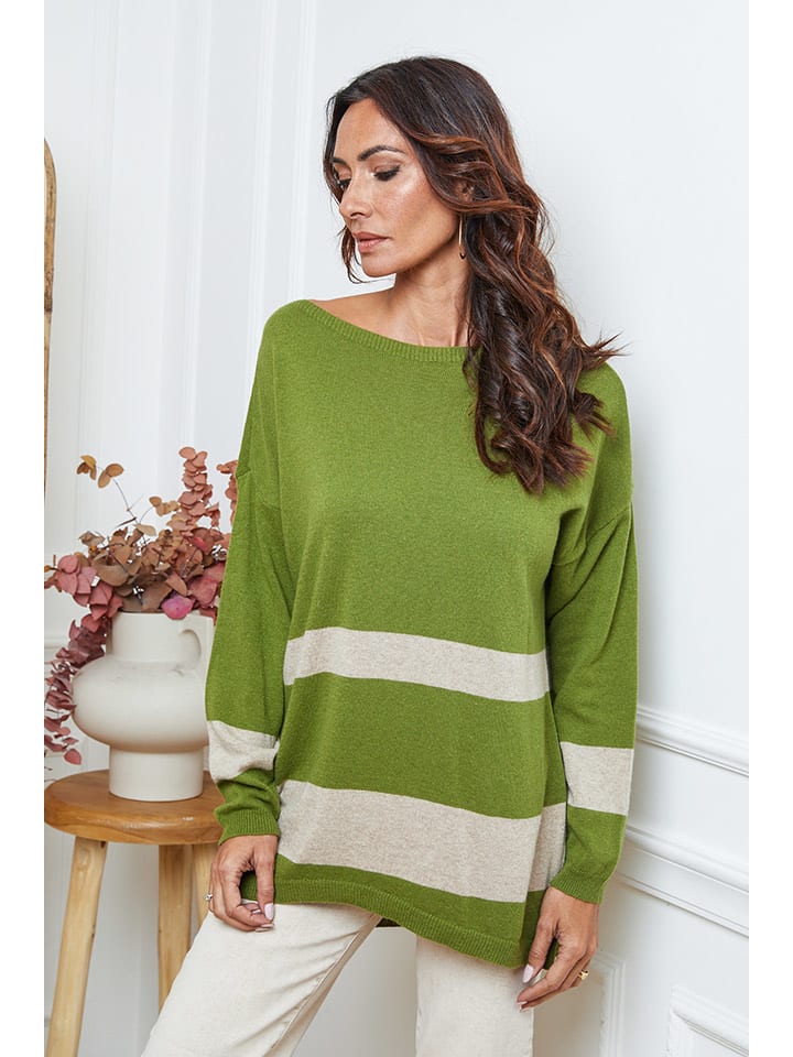 Sweter "Ellev" w kolorze zielono-beżowym