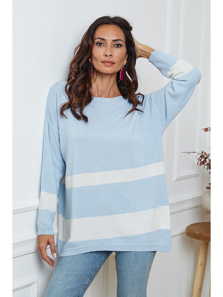 Pullover "Ellev" in Hellblau/ Weiß