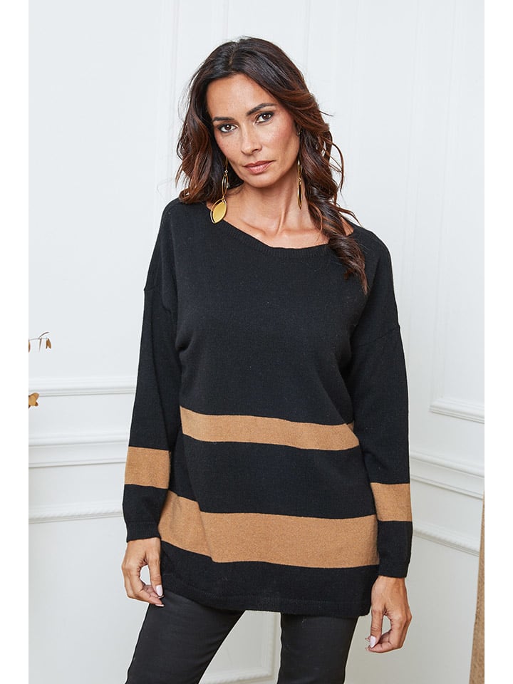Sweter "Ellev" w kolorze czarno-jasnobrązowym