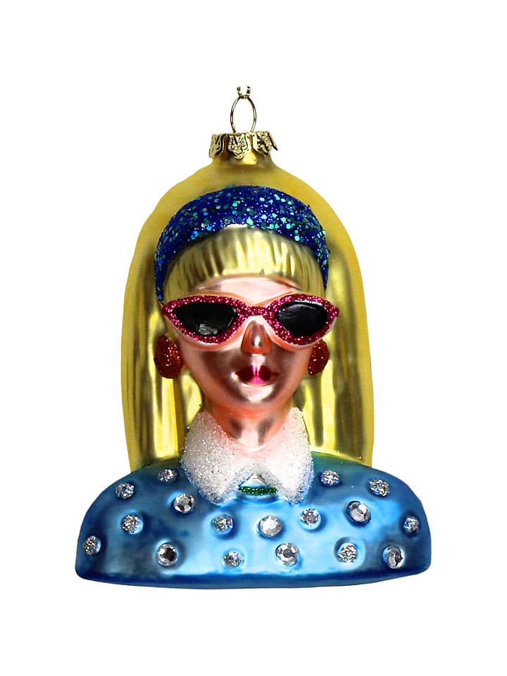 Ozdoba choinkowa "Fashion Lady" w kolorze złoto-niebieskim - wys. 11,4 cm