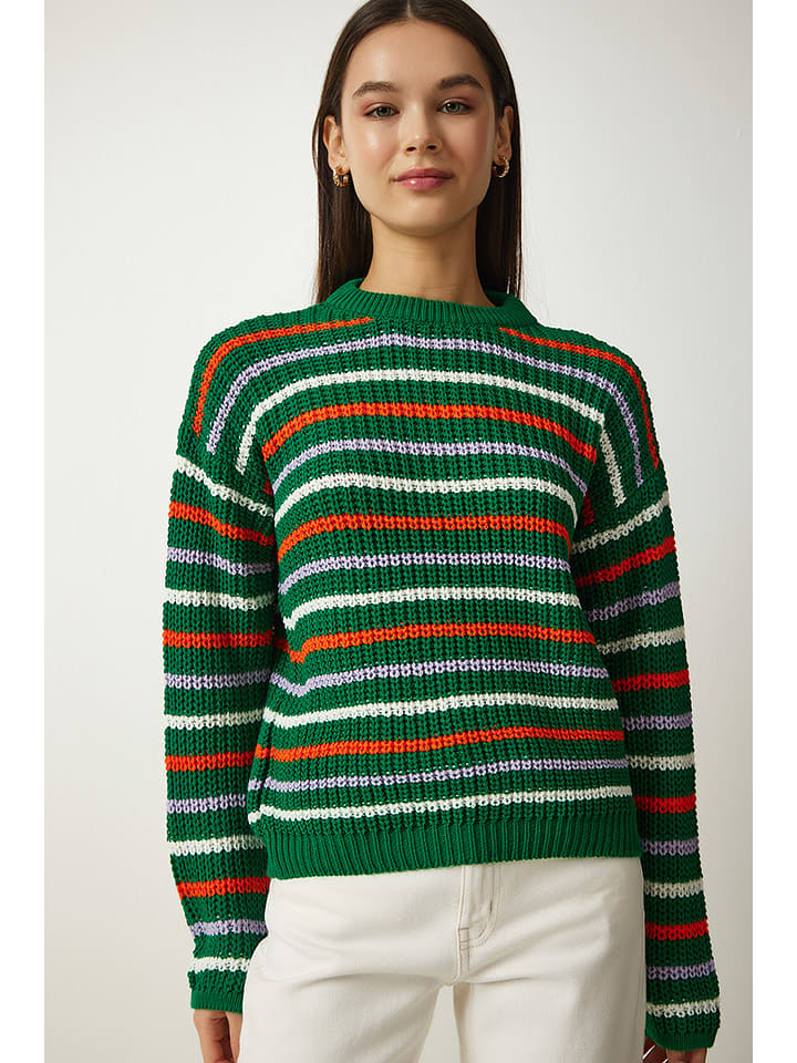 Sweter w kolorze zielono-biało-pomarańczowym