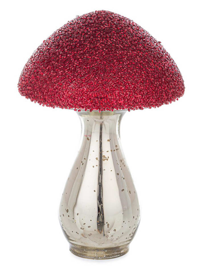 Figurka dekoracyjna "Mushroom" w kolorze srebrno-czerwonym - wys. 19 cm