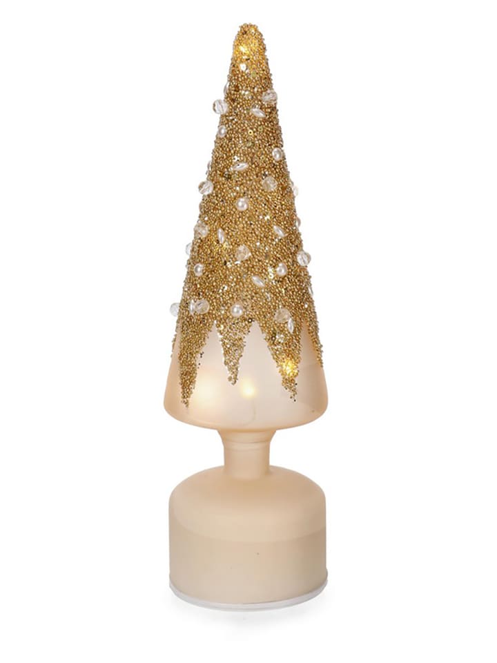 Dekoracyjna lampa LED "Karyn" w kolorze złoto-kremowym - wys. 30 cm