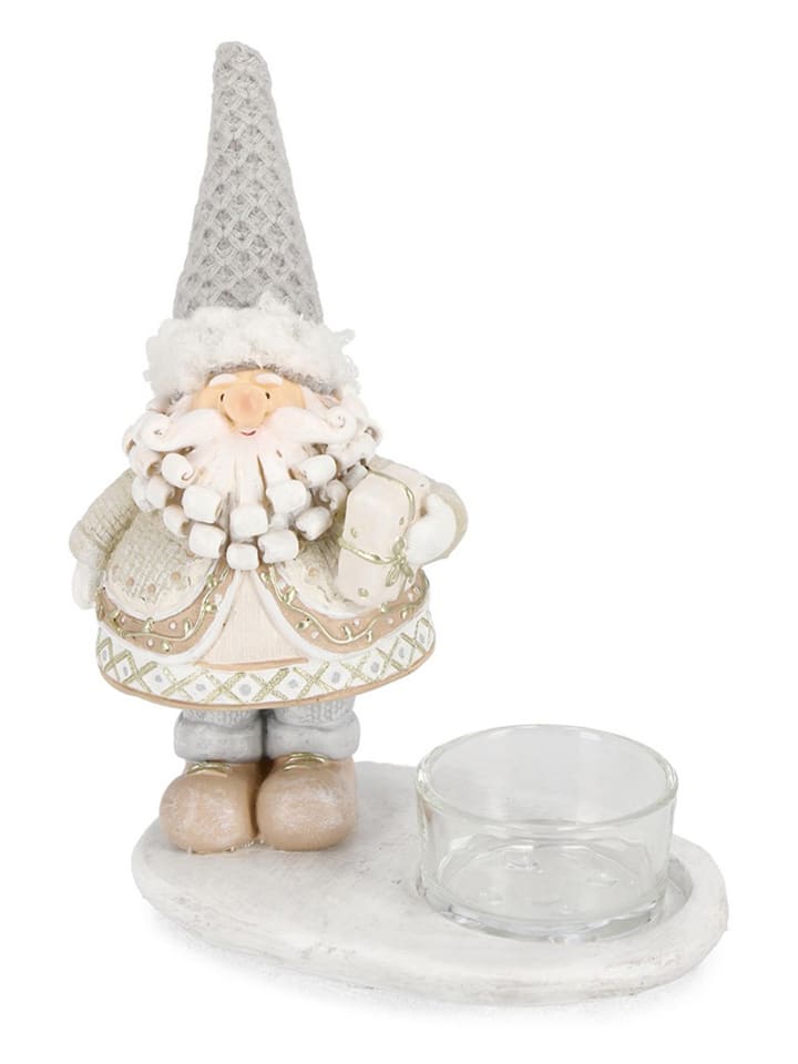 Świecznik "Santa" w kolorze szaro-kremowym - wys. 15 cm