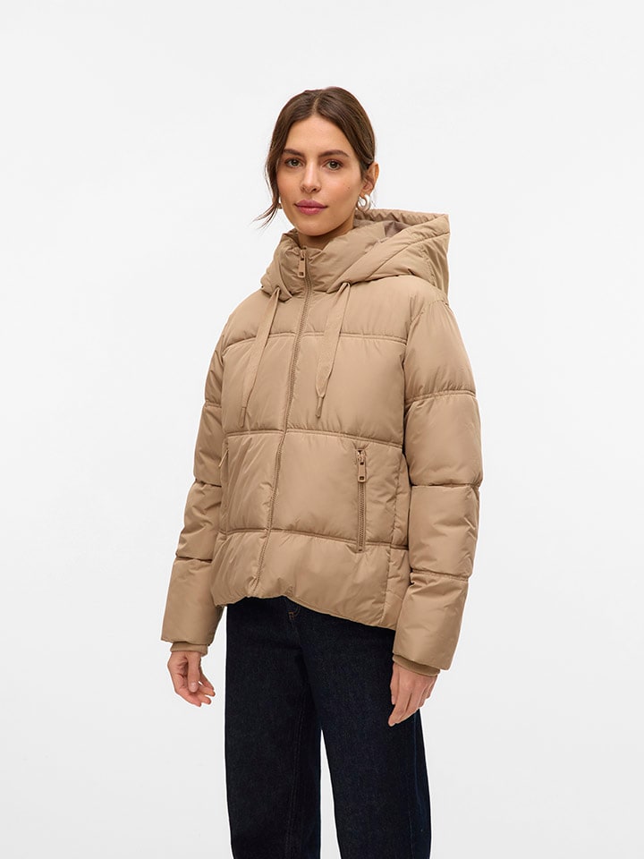 Doorgestikte jas beige