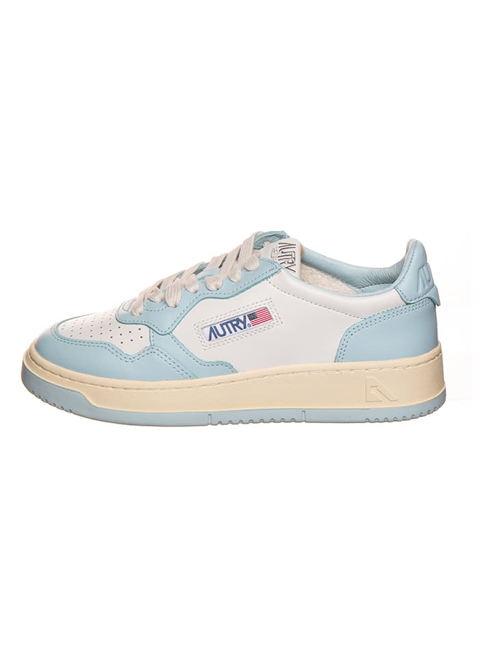 Skórzane sneakersy "Medalist" w kolorze biało-błękitnym