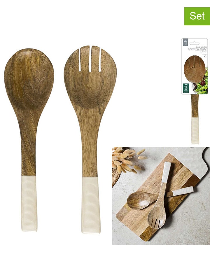 2tlg. Salatbesteck-Set in Braun/ Creme - (L)30 cm
