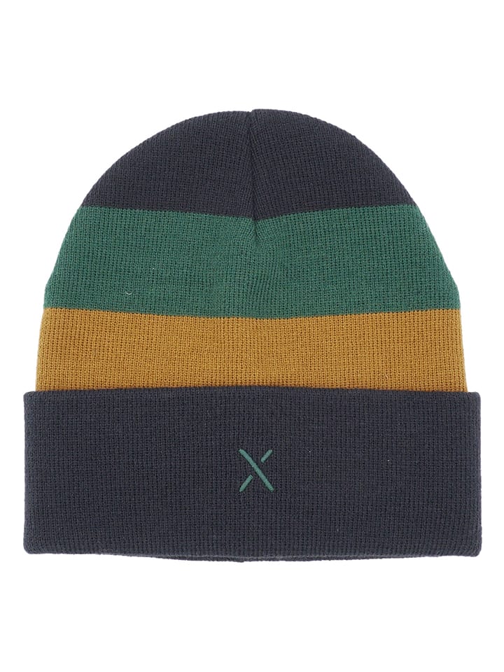 Beanie in Dunkelblau/ Grün/ Hellbraun