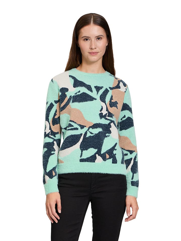 Trui mintgroen/donkerblauw/beige